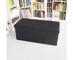 Relaxdays - Banco plegable con espacio de almacenamiento hecho de cuero sintético con medidas 38 x 78 x 38 cm capacidad de 85 L asiento baúl, color negro