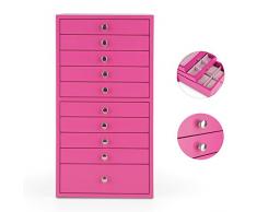 oneConcept Pompadour mueble joyero (10 cajones extraíbles, armario para guardar joyas, relojes, collares, anillos, compartimentos especializados acolchados y aterciopelados) - rosa