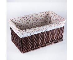 Sounagary Canasta De Almacenamiento Grande Sauce Canasta De Lavandería De Ratán Tejido Cuadro Almacenamiento Pastoral Acabado Toy Box,Número Tres, 44*27*21,Café Forro Floral