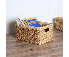 TIANLIANG04 Canasta de mimbre rattan tejido caja rectangular que contiene los cosméticos juguetes caja de almacenamiento domésticos,30x20x16cm.