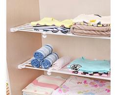 FAS1 Estante Ajustable Del Estante Del Almacenaje De DIY Para El Armario De La Cocina Armario Del Refrigerador Compartimiento Del Estante Que Recoge El Estante De Pared Acodado Blanco De Múltiples Funciones (Estiramiento Longitud 32-46CM,Anchura 24CM)