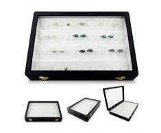 VENKON - Caja Joyero Vitrina Joyería Almacenamiento y Presentación de Joyas Organizador - Cuero Sintético Negro