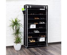 Relaxdays Valentin - Zapatero estructura de acero, cubierta de tela, medidas 161 x 88 x 30 cm, hasta 10 pisos sin la funda, hasta 45 pares de zapatos, libre de polvo, color negro