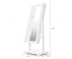 iKayaa JC01B - Joyero con Espejo de Terciopelo Interior - Armario de Pie Giratorio para Joyas (149cm,Doble Puerto,Blanco)