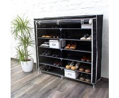 Relaxdays Valentin - Zapatero de ancho, estructura de acero, cubierta de tela, medidas 108,5 x 114 x 30,5 cm, hasta 2 x 7 pisos sin funda, hasta 36 pares de zapatos, color negro