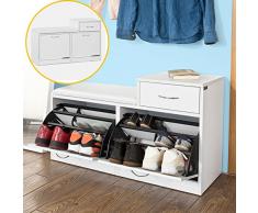 SoBuy® Armario zapatero, Taburete, puff caja, banco, estantería para zapatos ,Chifonier, blanco, FSR17-W,ES