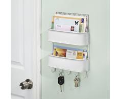 InterDesign - Twillo - Organizador de correspondencia en 2 niveles; para almacenamiento en cocina, vestíbulo, hall de entrada - 5 ganchos - Blanco