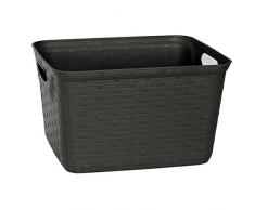 Mondex pls706 - 15 cesta de almacenaje multiusos aspecto ratán plástico 34,5 x 27 x 20,5 cm, 15 L, plástico, color madera oscura, 15 L
