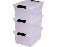 Iris 100.021,0 Set de 3 cajas de almacenamiento, apilable, con mango, 15 L, caja de plástico con tapa transparente