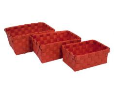 Carpemodo - Cesta Set 3 Piezas Ideal baño y Hogar, Rojo, Elegante, práctico, ayuda a mantener el orden, utensilios, efecto de ratán, plástico trenzado
