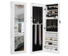 Songmics JBC24 W joyas Armario y Espejo de pared dos en un, color blanco, 36 x 120 x 9,5 cm