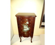 Joyero de madera. Mueble joyero con espejo, 4 cajones y 2 puertas laterales para colgar collares y colgantes.
