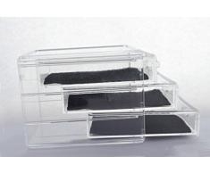 Feibrand Caja Organizadora con 3 Cajones Joyero y Cosméticos Transparente