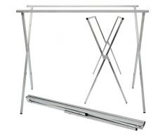 eyepower Perchero de Burro 100% metal | plegable portátil versátil | 2 Barras para colgar prendas 150 cm de largo | plateado