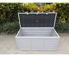 CAJA DE RESINA MARRÓN BAÚL GRANDE PARA JARDÍN MADERA EXTERIOR INTERIOR