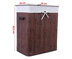Songmics - Cesto para la colada (100 L, bambú, plegable, con 3 asas)
