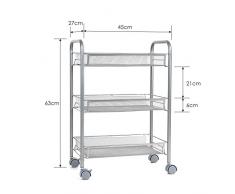 HOMFA Estanterias Metalicas Carrito Cocina 3 Bandejas de Malla Metálica Acero Carbono con Ruedas para Cocina Salón Oficina y Baño(Plata 3 Estantes)