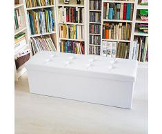 Relaxdays - Banco plegable con espacio de almacenamiento hecho de cuero sintético con medidas 38 x 114 x 38 cm capacidad de 140 L asiento baúl, color blanco