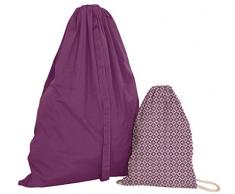 Set de lavandería, bolsa para la ropa en algodón + mochila (Violeta) 100 % algodón