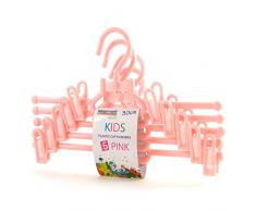 Juego combinado de 20 perchas para ropa de niños, plástico rosa. 30c.