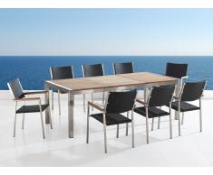 Conjunto de jardín - Tablero de madera - Mesa 220 cm con 8 sillas en ratán - GROSSETO