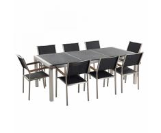 Conjunto de jardín - Granito curtido negro - Mesa 220 cm con 8 sillas de tela - GROSSETO