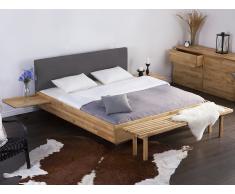 Cama de madera – Tamaño extra grande – Somier – Cabecero tapizado – Gris – ARRAS