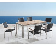 Conjunto de jardín - Tablero de madera - Mesa 180 cm con 6 sillas en ratán - GROSSETO