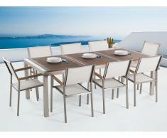 Conjunto de jardín -Tablero de madera acacia - Mesa 220 cm con 8 sillas blancas - GROSSETO