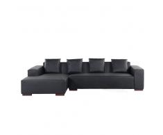 Sofá esquinero - Sofá en piel - Chaise longue derecho - Negro - LUNGO