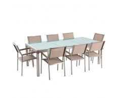 Conjunto de jardín - Vidrio templado - Mesa 220 cm con 8 sillas beige - GROSSETO