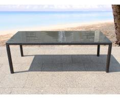 Mesa de ratán con tablero de vidrio - Mesa de jardín 220 cm - ITALY