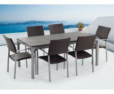 Conjunto de jardín - Granito flameado negro - Mesa 180 cm con 6 sillas en ratán - TORINO
