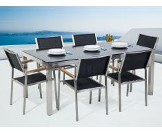 Conjunto de jardín - Vidrio templado negro - Mesa 180 cm con 6 sillas negras - GROSSETO