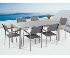 Conjunto de jardín - Granito gris una placa - Mesa 180 cm con 6 sillas grises - GROSSETO