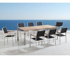 Conjunto de jardín - Tablero de madera - Mesa 220 cm con 8 sillas de tela - GROSSETO