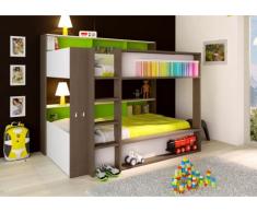 Cama litera DORIAN - 2x90x190 cm - Estantes - Fondo verde