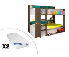 Cama litera DORIAN - Fondo azul + 2 colchones ZEUS - 90x190 cm