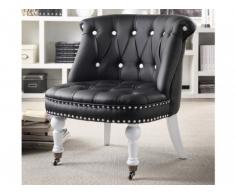 Sillón bajo de piel sintética NARCISA - Negro con botones blancos
