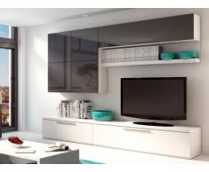 Mueble TV mural MAKASAR con espacios de almacenaje - Lacado gris antracita y blanco