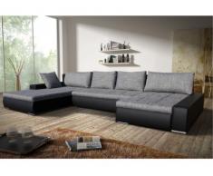 Sofá cama rinconero XXL bimaterial SEDUCTO - Ángulo reversible - Bicolor gris/negro