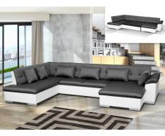 Sofá cama rinconero XXL de tela y piel sintética JAKE - Blanco/gris antracita - Ángulo derecho