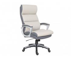 Silla de despacho SHAWN - Piel sintética blanca y gris - Altura regulable