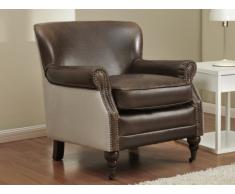 Sillón de piel envejecida y lino NESTOR