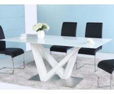 Mesa de comedor NUTSY - 6 comensales - MDF y cristal templado - Blanco