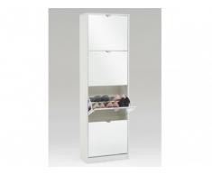 Mueble zapatero WALKER - 4 compartimentos & espejos - Blanco