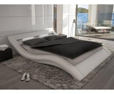Estructura de cama ONDULIS - 160x200 cm - Piel sintética blanca con leds