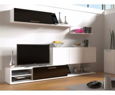 Mueble TV mural VENICIA con espacio de almacenaje - Negro lacado y blanco