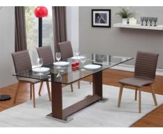 Mesa de comedor PEYTON - 8 comensales - MDF y cristal templado - Acabado nogal