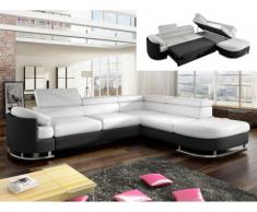 Sofá cama rinconero de piel sintética MYSEN - Blanco y negro - Ángulo derecho
